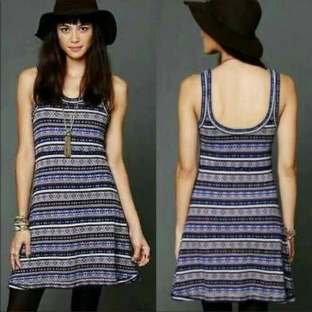 FREE PEOPLE Fair Isle Fit Flare Tank Dress Large Knit Sweater Dress